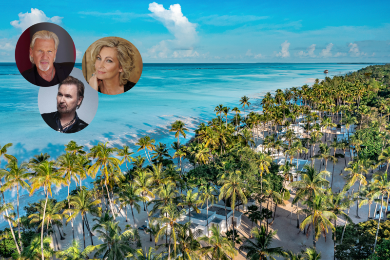 Ansicht des Hotels Diamonds Mapenzi Beach auf Sansibar mit Palmen, Strand, Meer und Johnny Logan, Claudia Jung und Nik P.